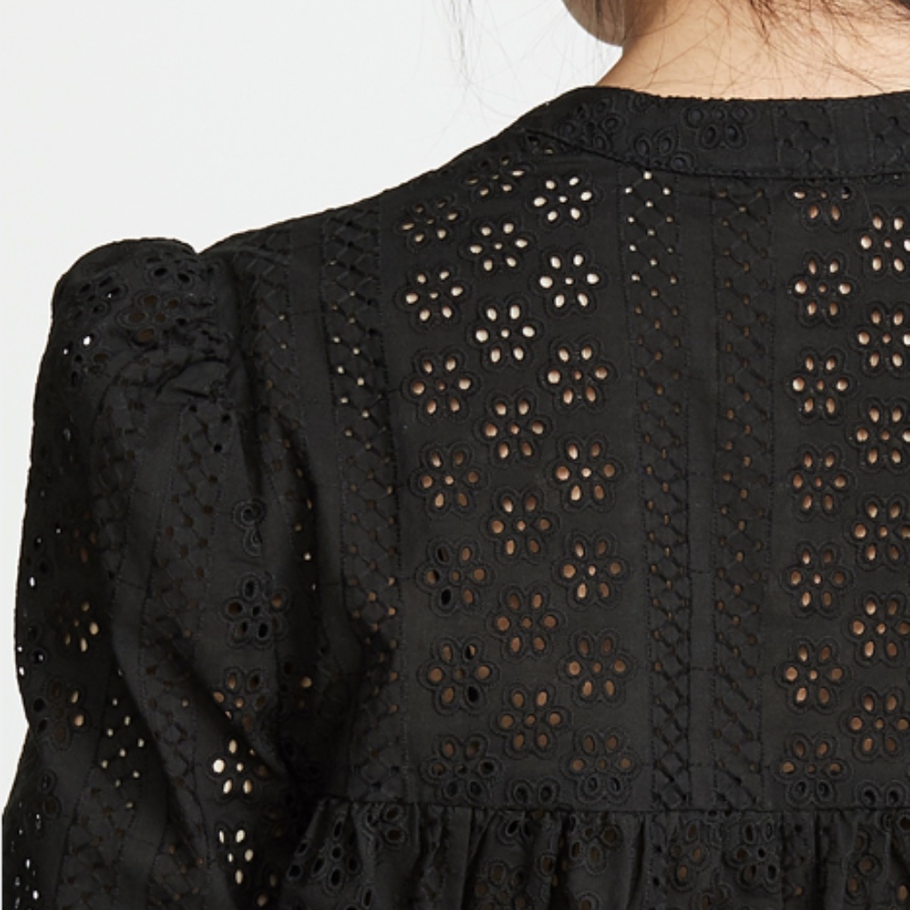 Madewell Black Eyelet Double-Tie Peasant Top - Picture 5 of 7